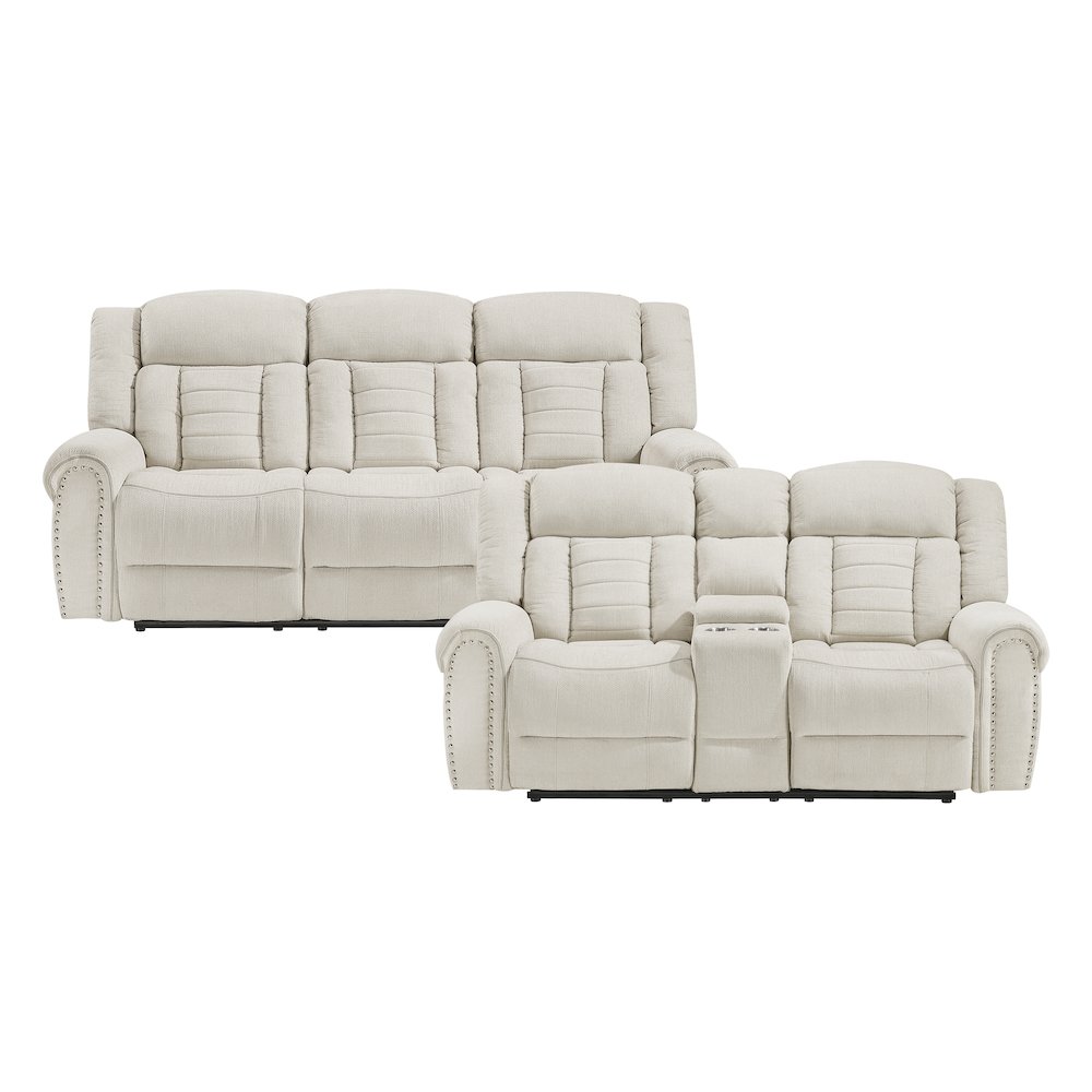 Nutmeg Chenille 2pc Set: Sofa, Loveseat in Beige