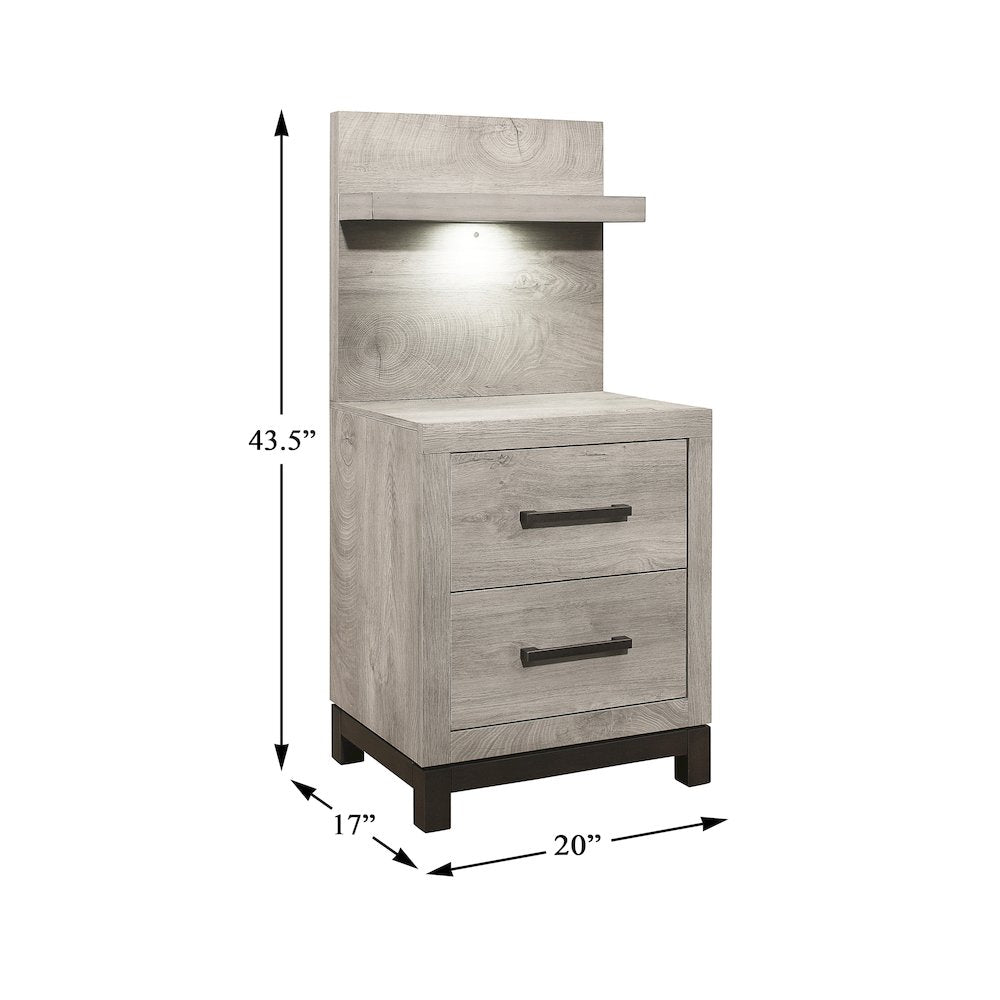 Zephyr Rubberwood Night Stand with Wall Panel in Light Gray