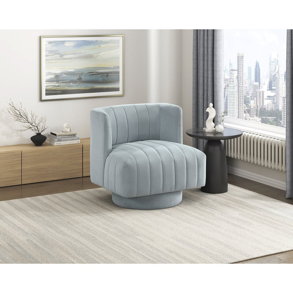 Joyce Textured Swivel Chair in Aqua Blue