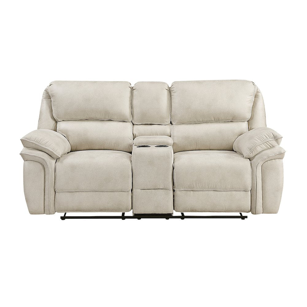 Proctor Microfiber Dbl Reclining Love Seat with Center Console in Sand