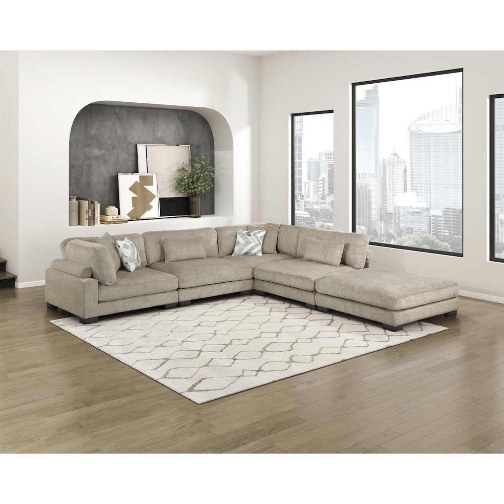 Corydon Microfiber 5-Piece Modular Sectional with Ottoman in Brown