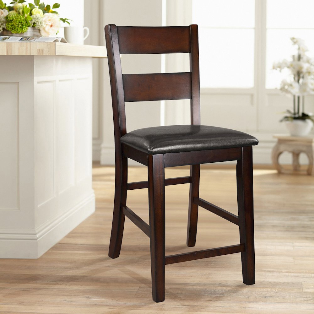 Mantello Wood Counter Height Dining Chair, set of 2 in Dark brown