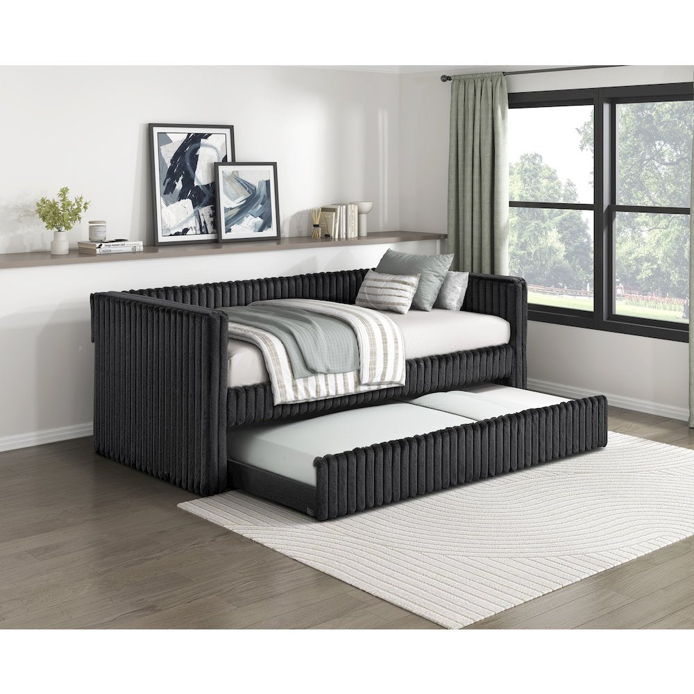Chapman Corduroy Daybed with Trundle in Black