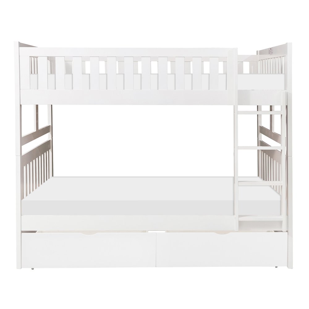 Galen Pine Full Over Full Bunk Bed with Storage Boxes in White