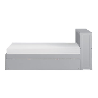 Orion Pine Twin Bookcase Bed with Twin Trundle in Gray