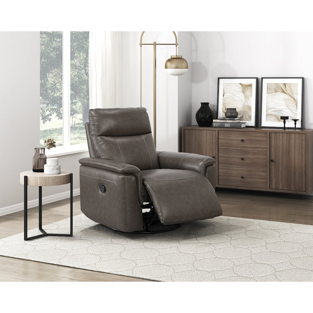 Hadley Leather Swivel Glider Reclining Chair in Dark Brown