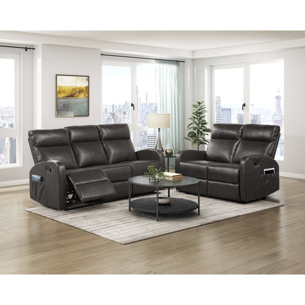 Allen Faux Leather Double Reclining Love Seat in Espresso