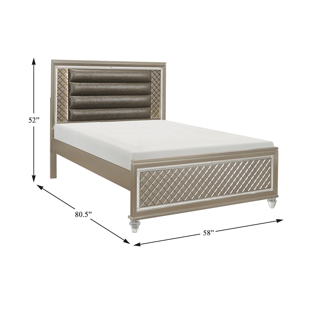 Loudon Asian Hardwood Full Platform Bed in Champagne Metallic