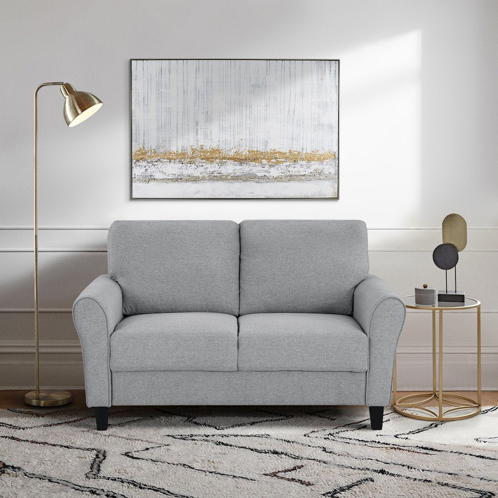Ellery Textured Fabric Love Seat In Dark Gray