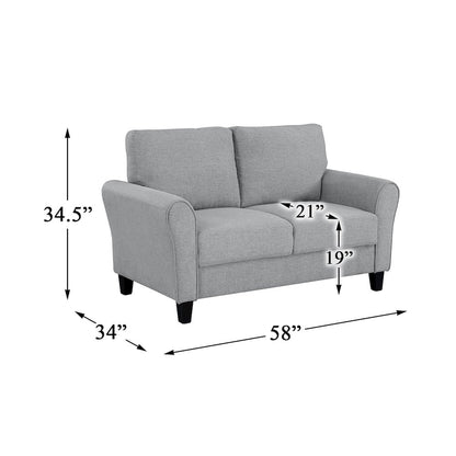 Ellery Textured Fabric Love Seat In Dark Gray