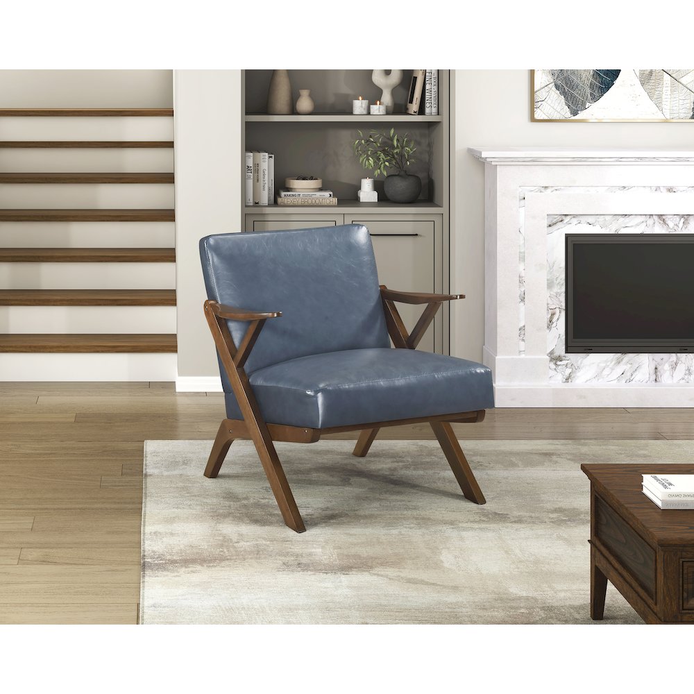 Gideon Faux Leather Accent Chair in Blue