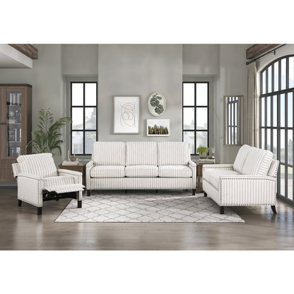 Landrum Textured Fabric Push Back Reclining Chair In Beige & Gray Strip