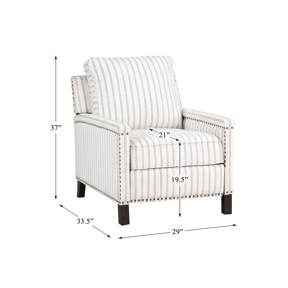 Landrum Textured Fabric Push Back Reclining Chair In Beige & Gray Strip