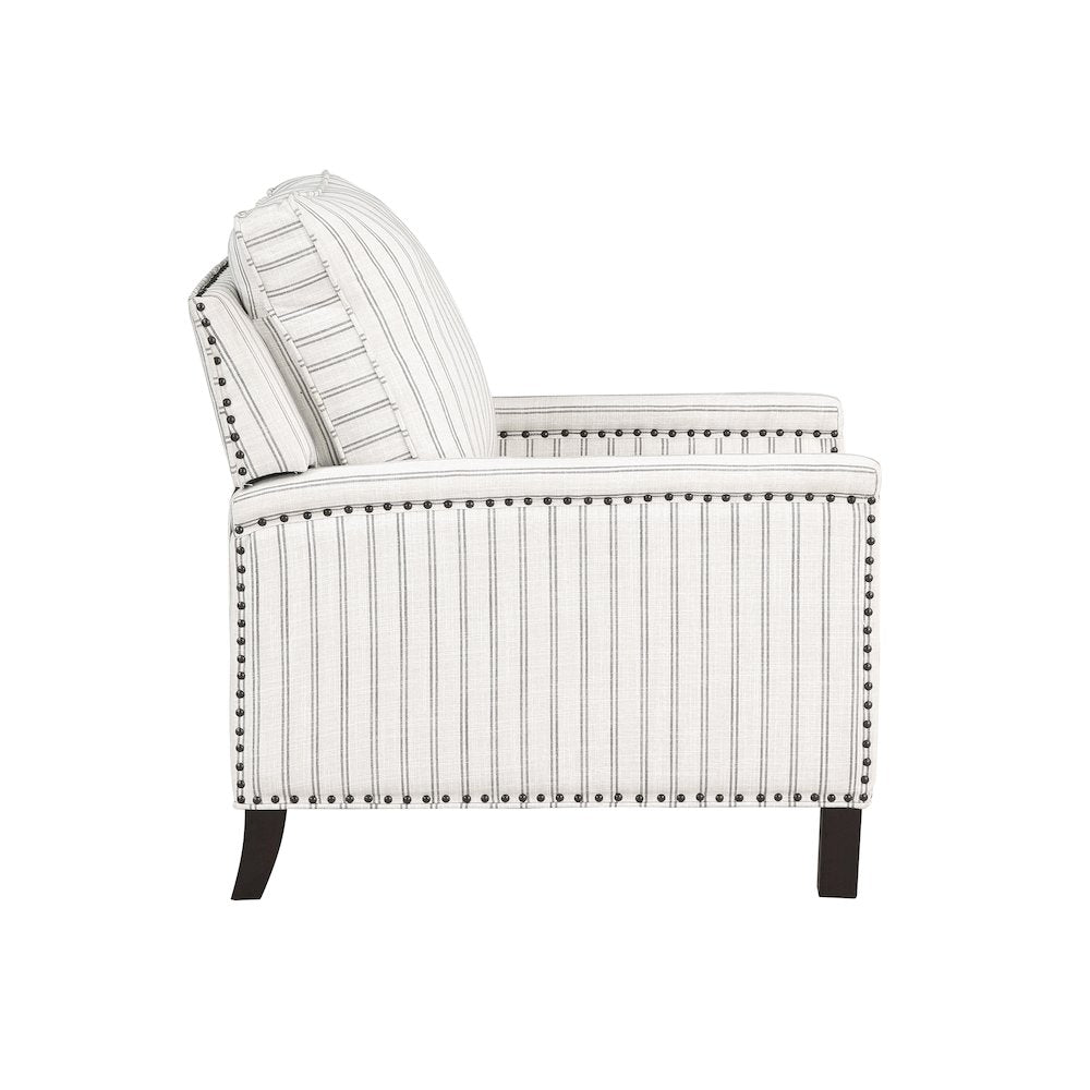 Landrum Textured Fabric Push Back Reclining Chair In Beige & Gray Strip