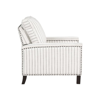 Landrum Textured Fabric Push Back Reclining Chair In Beige & Gray Strip