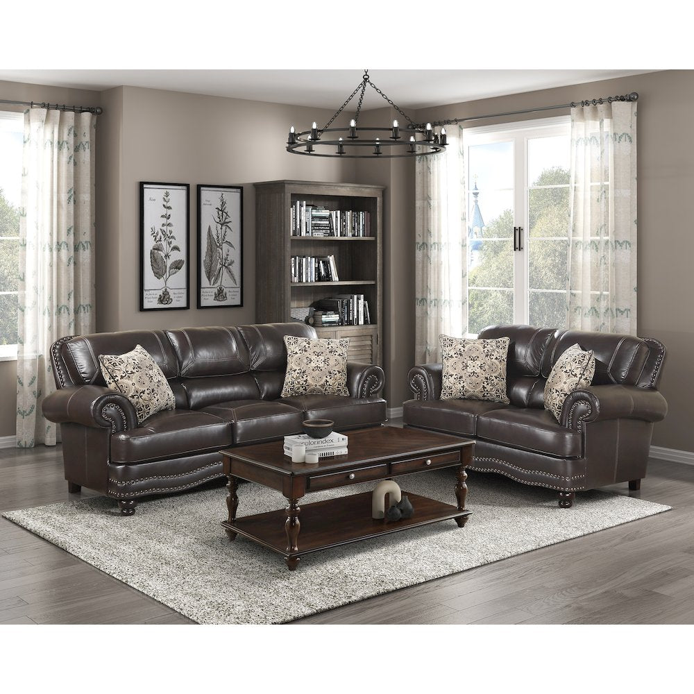 Milford Faux Leather Love Seat In Brown