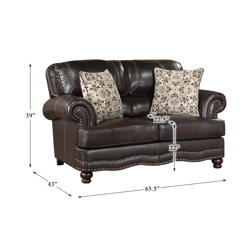 Milford Faux Leather Love Seat In Brown