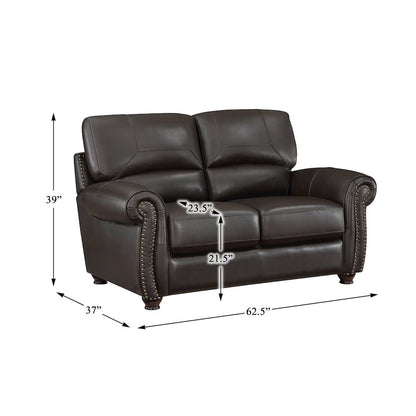 Foxborough Leather Love Seat In Dark Brown