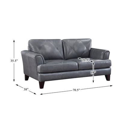 Thierry Leather Love Seat In Burnish Gray