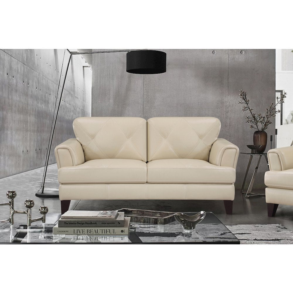 Thierry Leather Love Seat In Cream