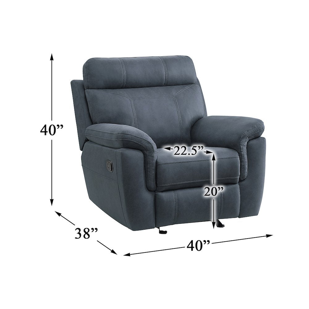 Clifton Microfiber Glider Recling Chair In Blue