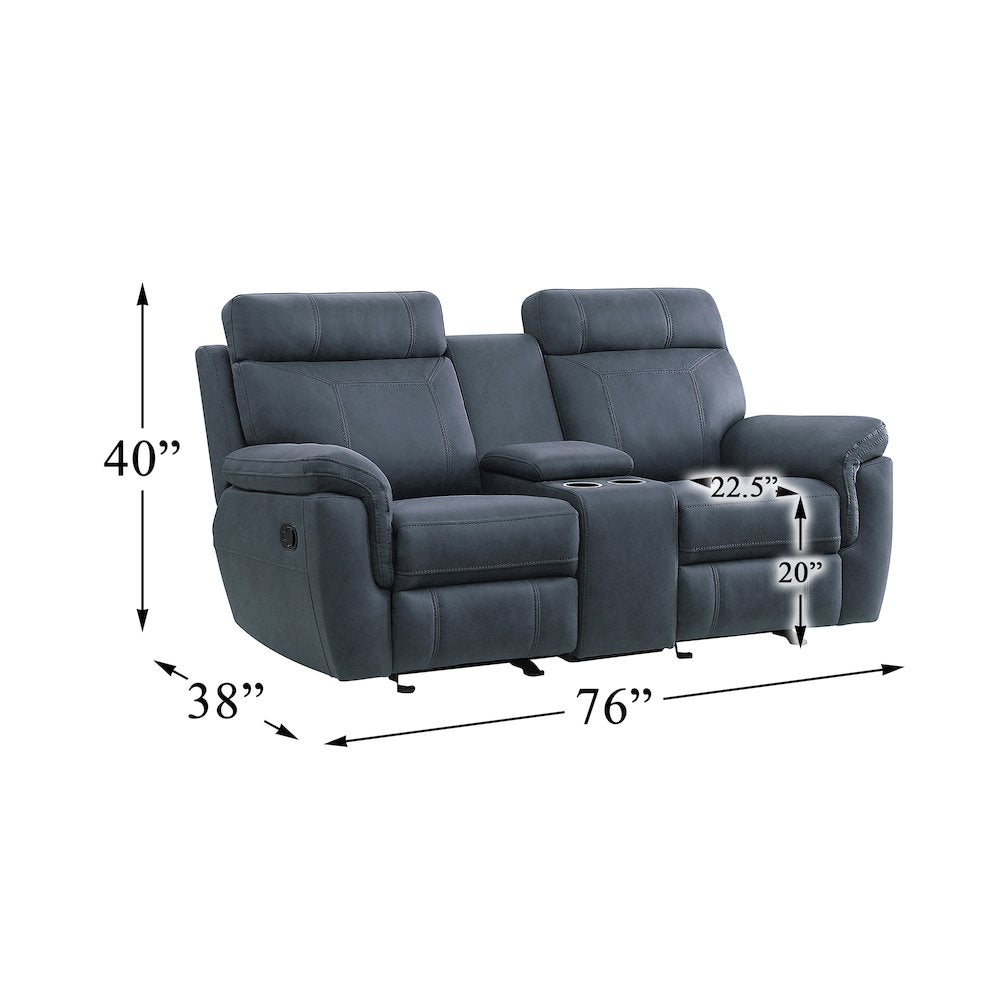 Clifton Microfiber Double Glider Reclining Love Seat In Blue