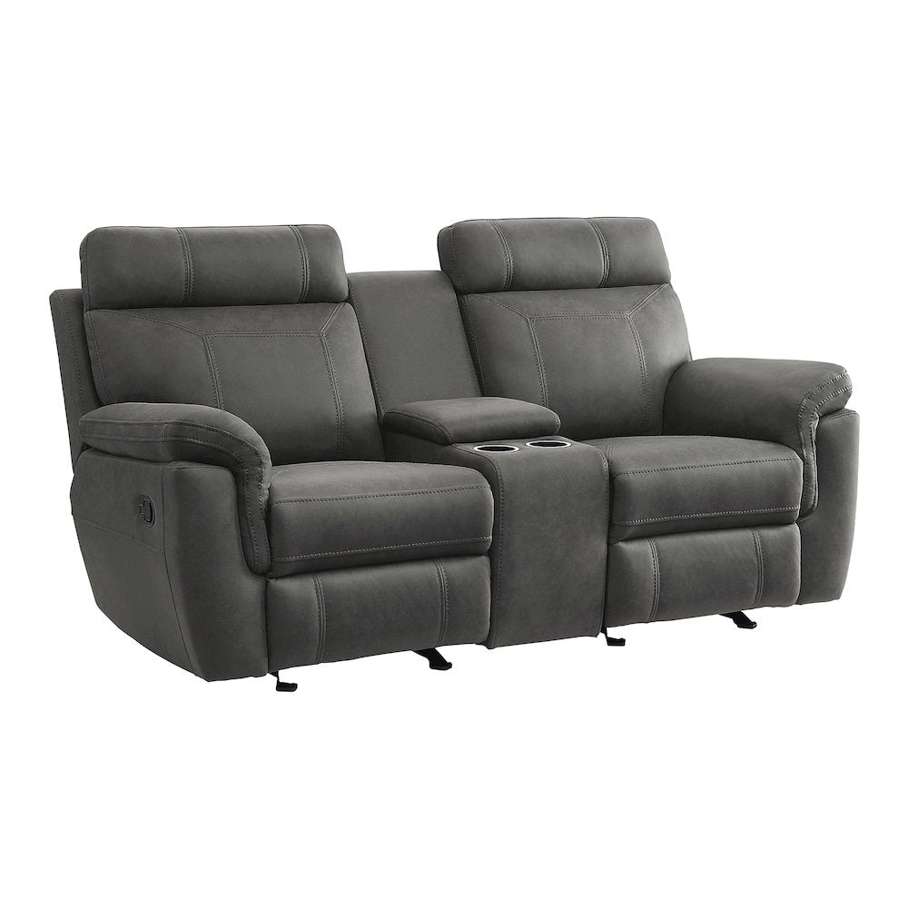 Clifton Microfiber Double Glider Reclining Love Seat In Pewter