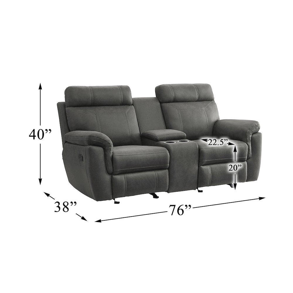 Clifton Microfiber Double Glider Reclining Love Seat In Pewter