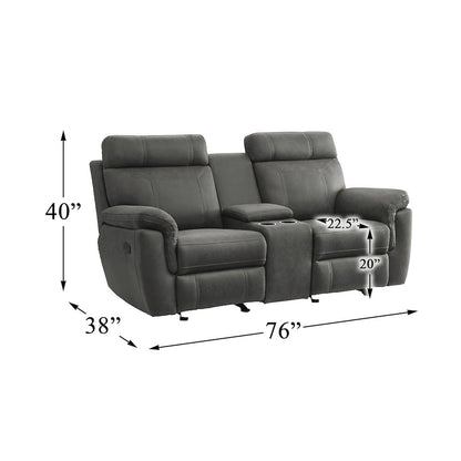 Clifton Microfiber Double Glider Reclining Love Seat In Pewter