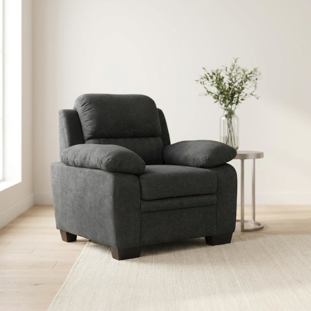 Textured Fabric Upholstered Accent Armchair for Living Room, Dark Gray