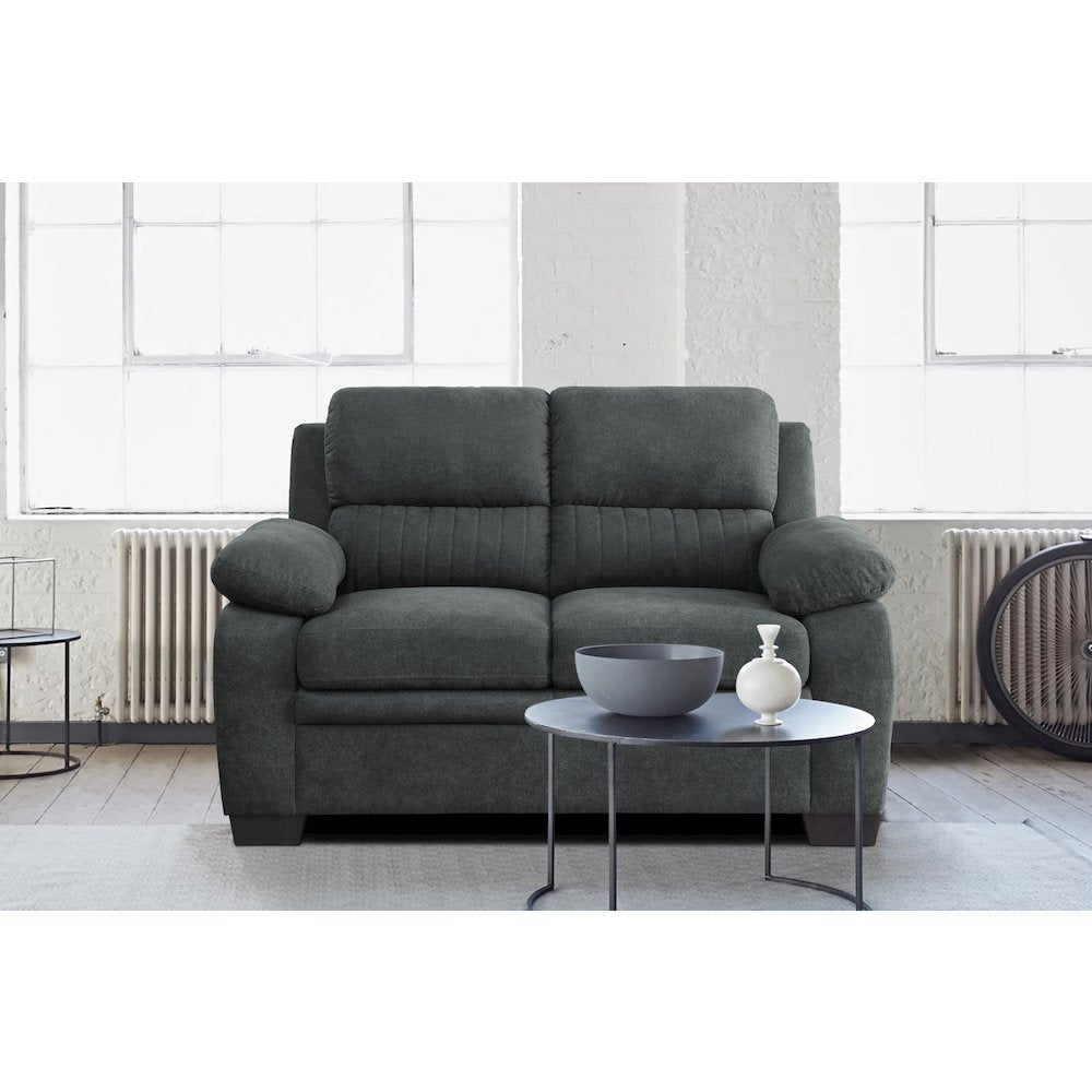 Holleman Textured Fabric Love Seat In Dark Gray
