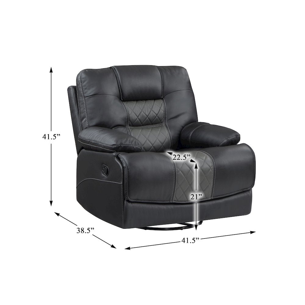 Fabian Faux Leather Swivel Glider Reclining Chair In Gray