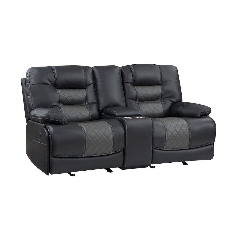 Fabian Faux Leather Double Glider Reclining Love Seat In Gray