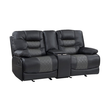 Fabian Faux Leather Double Glider Reclining Love Seat In Gray
