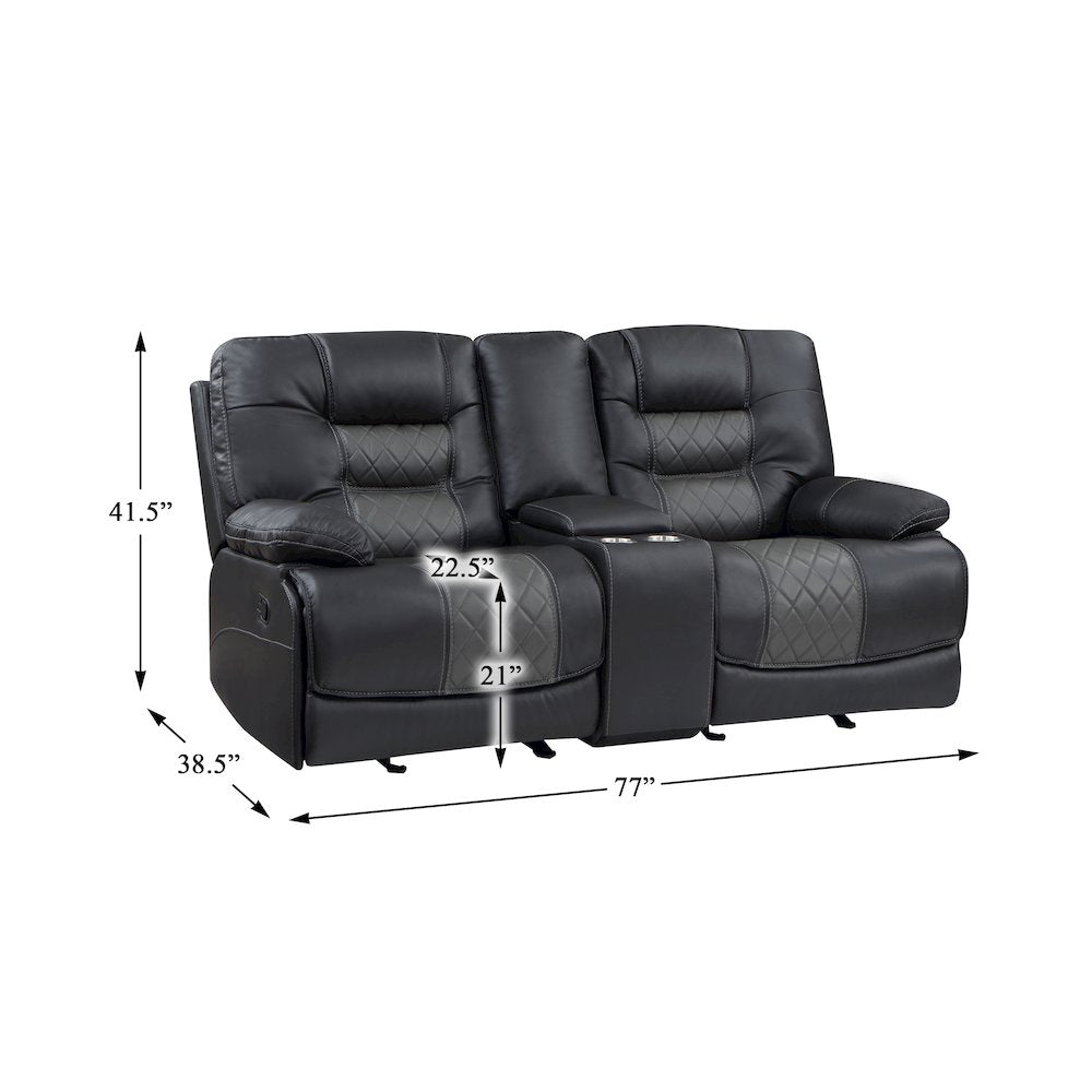 Fabian Faux Leather Double Glider Reclining Love Seat In Gray