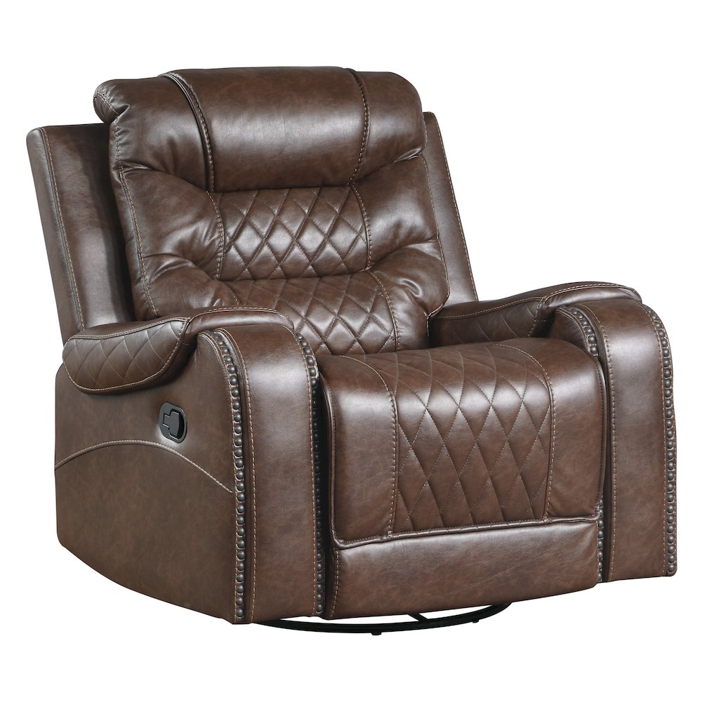 Putnam Faux Leather Swivel Glider Reclining Chair In Brown