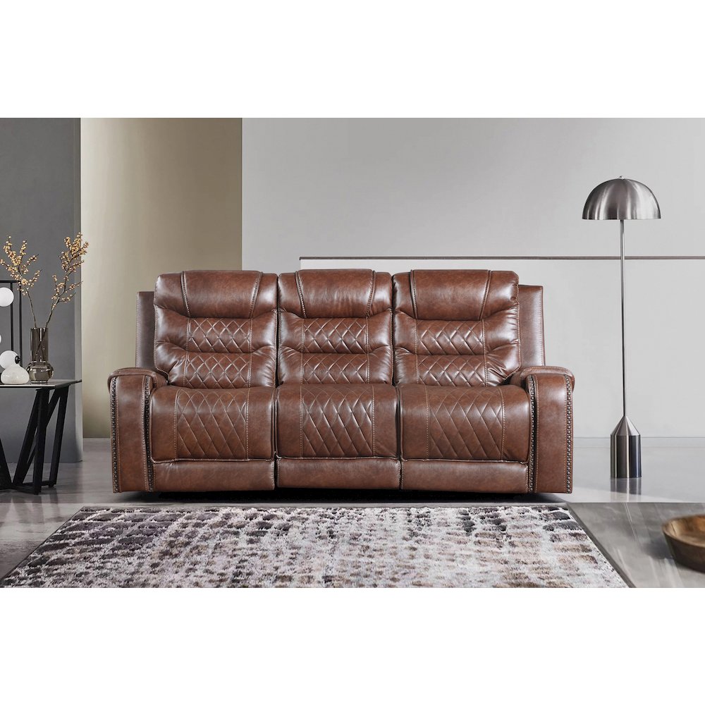 Putnam Faux Leather Double Reclining Sofa In Brown
