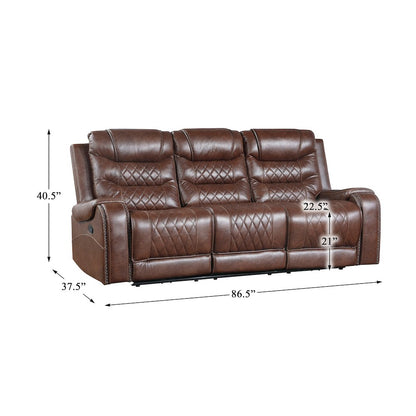 Putnam Faux Leather Double Reclining Sofa In Brown