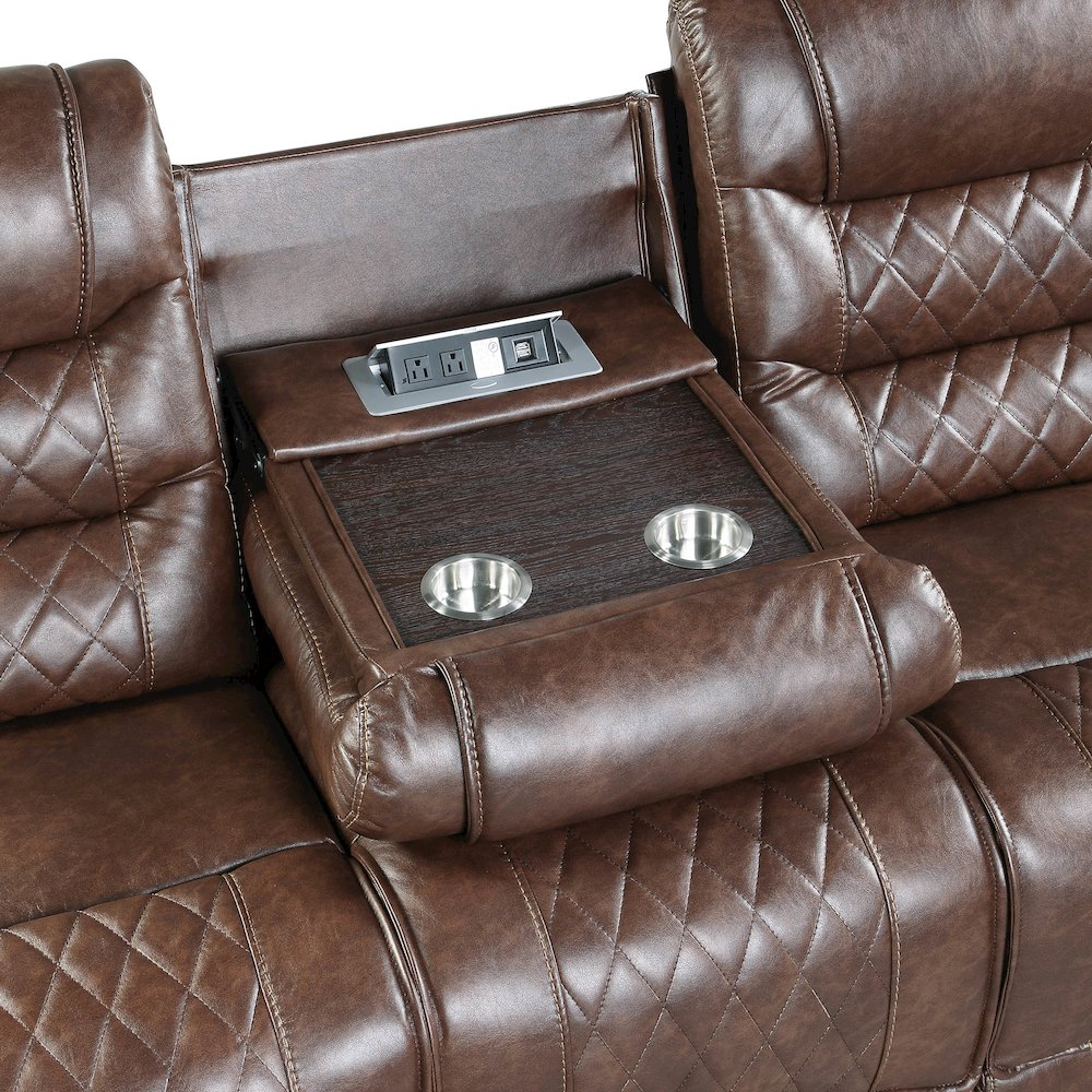 Putnam Faux Leather Double Reclining Sofa In Brown