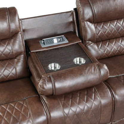 Putnam Faux Leather Double Reclining Sofa In Brown