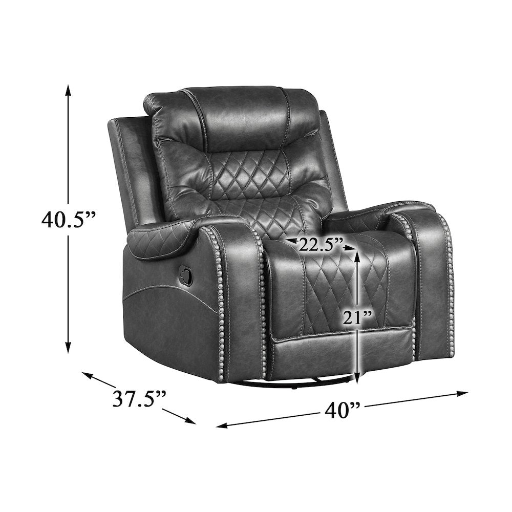 Putnam Faux Leather Swivel Glider Reclining Chair In Gray