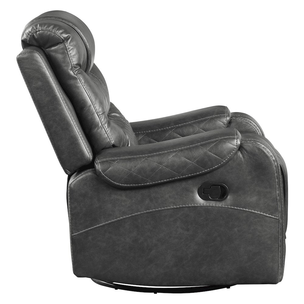 Putnam Faux Leather Swivel Glider Reclining Chair In Gray