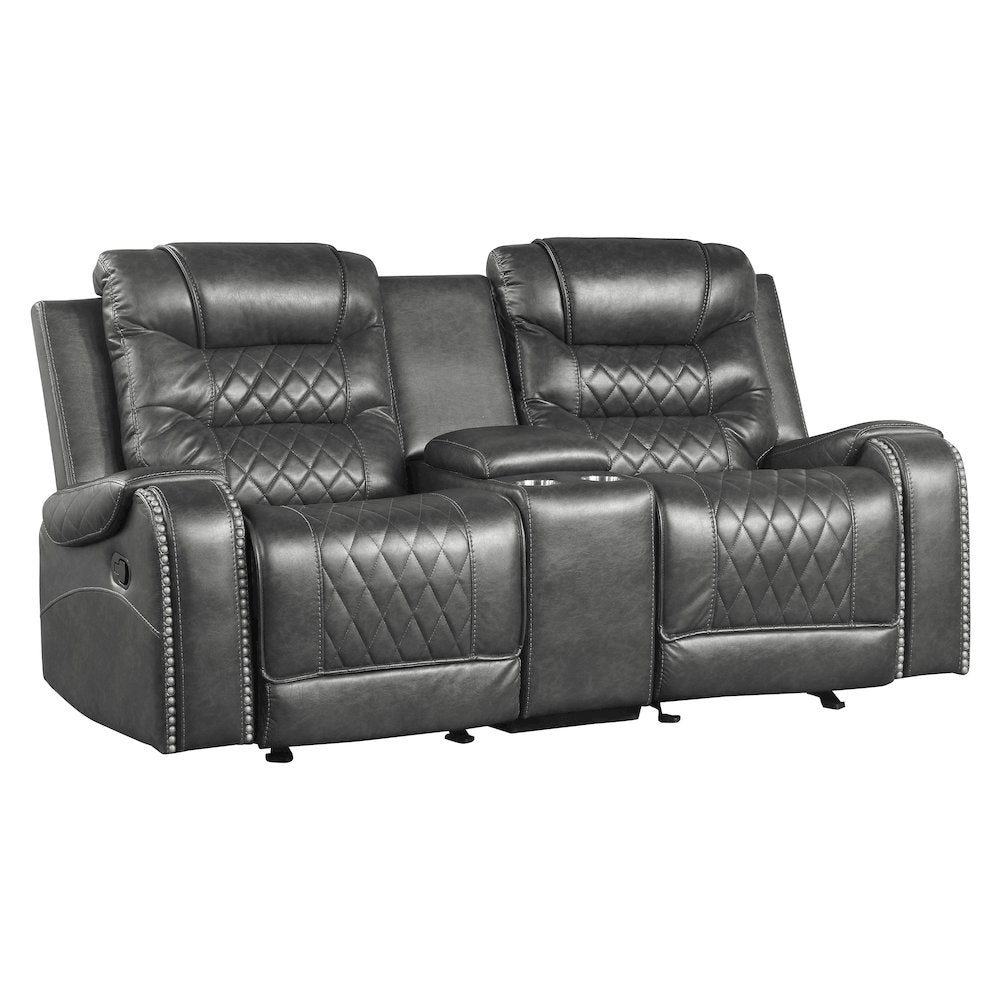 Putnam Faux Leather Double Glider Reclining Loveseat In Gray