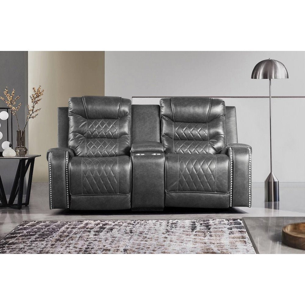 Putnam Faux Leather Double Glider Reclining Loveseat In Gray