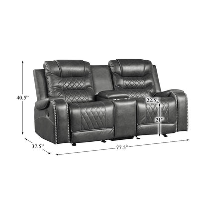 Putnam Faux Leather Double Glider Reclining Loveseat In Gray