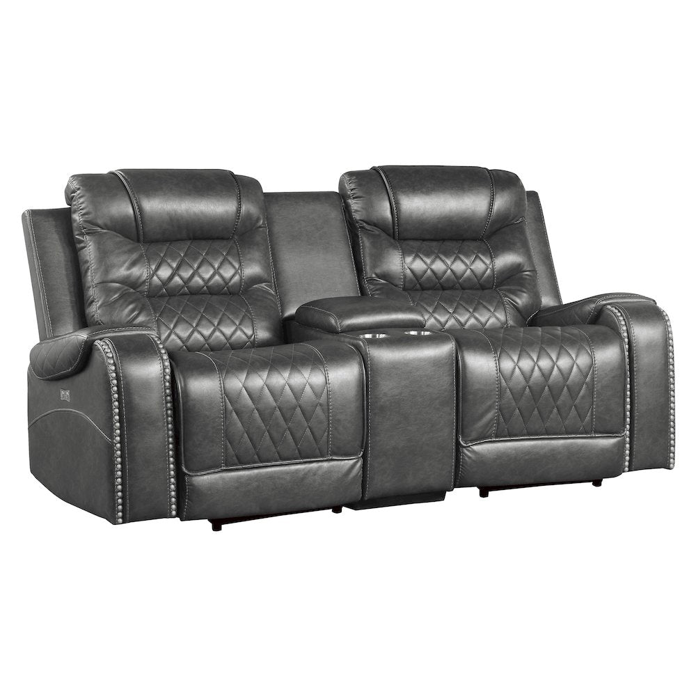Putnam Faux Leather Double Glider Reclining Loveseat In Gray