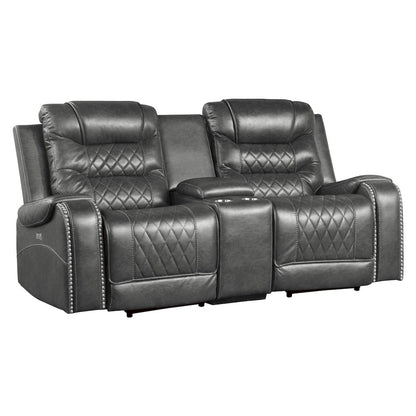 Putnam Faux Leather Double Glider Reclining Loveseat In Gray