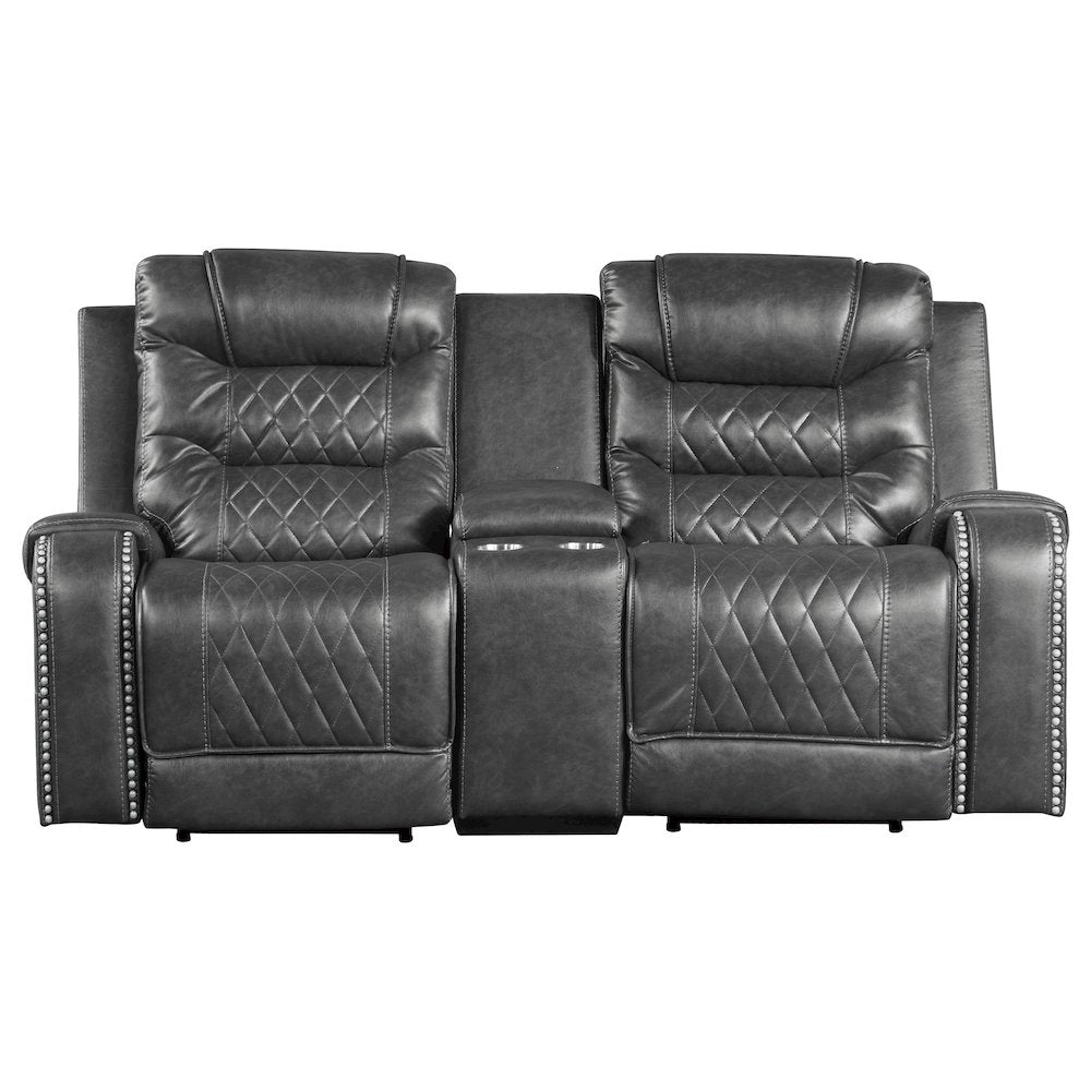 Putnam Faux Leather Double Glider Reclining Loveseat In Gray