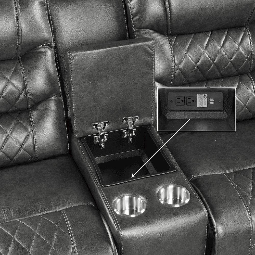 Putnam Faux Leather Double Glider Reclining Loveseat In Gray