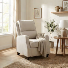 Compact Textured Fabric Manual Push-Back Recliner Chair, Small Spaces, Beige